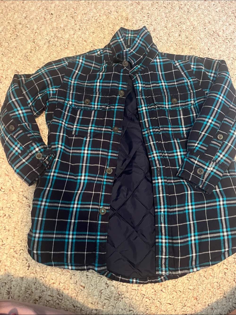GAP Black & Teal Plaid Quilted-Lined Button Down Shirt